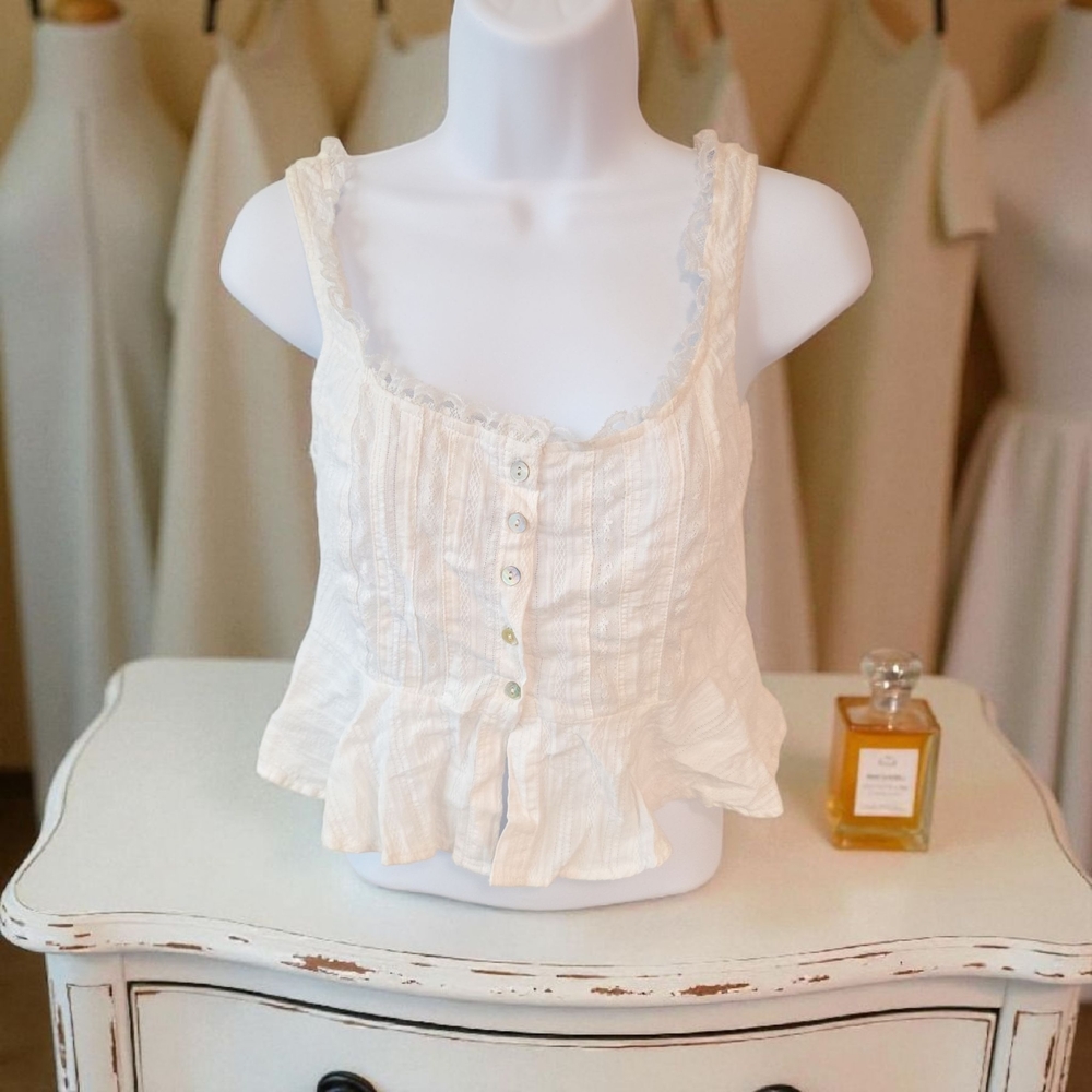 Newbury Kustom White Ruffled Blouse Size M